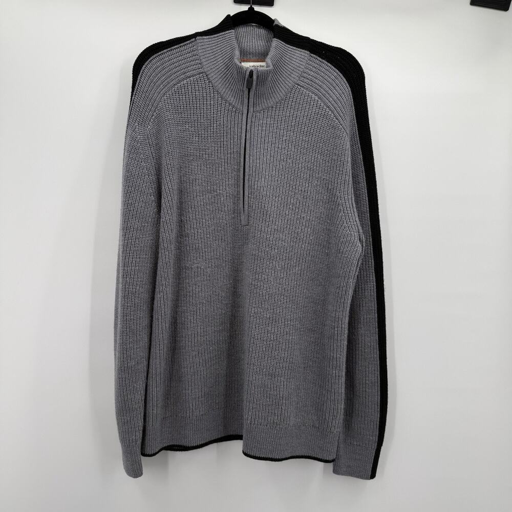 Icebreaker Sweater Mens XXL Grey Lodge Long Sleeve Merino 1/2 Zip Ribbed Knit 2X